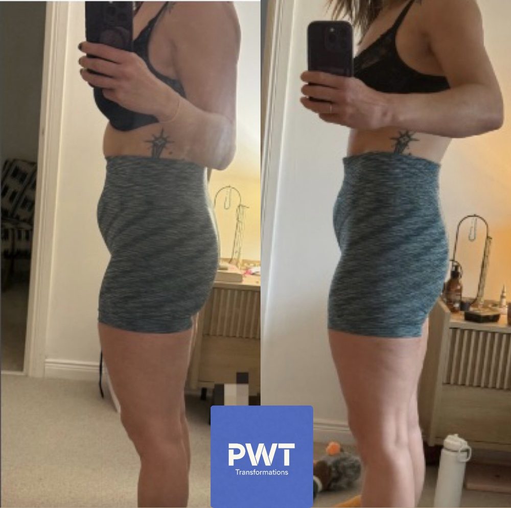 Before and after photos of a coaching client