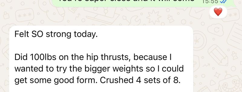 WhatsApp message from a coaching client