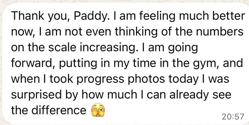 WhatsApp message from a coaching client