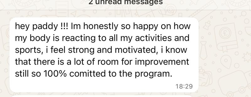 WhatsApp message from a coaching client