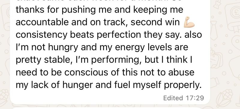 WhatsApp message from a coaching client