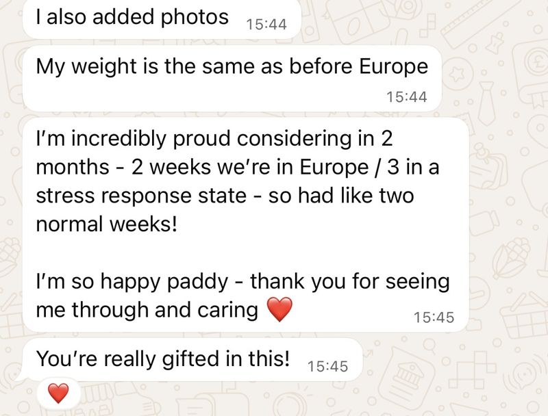 WhatsApp message from a coaching client