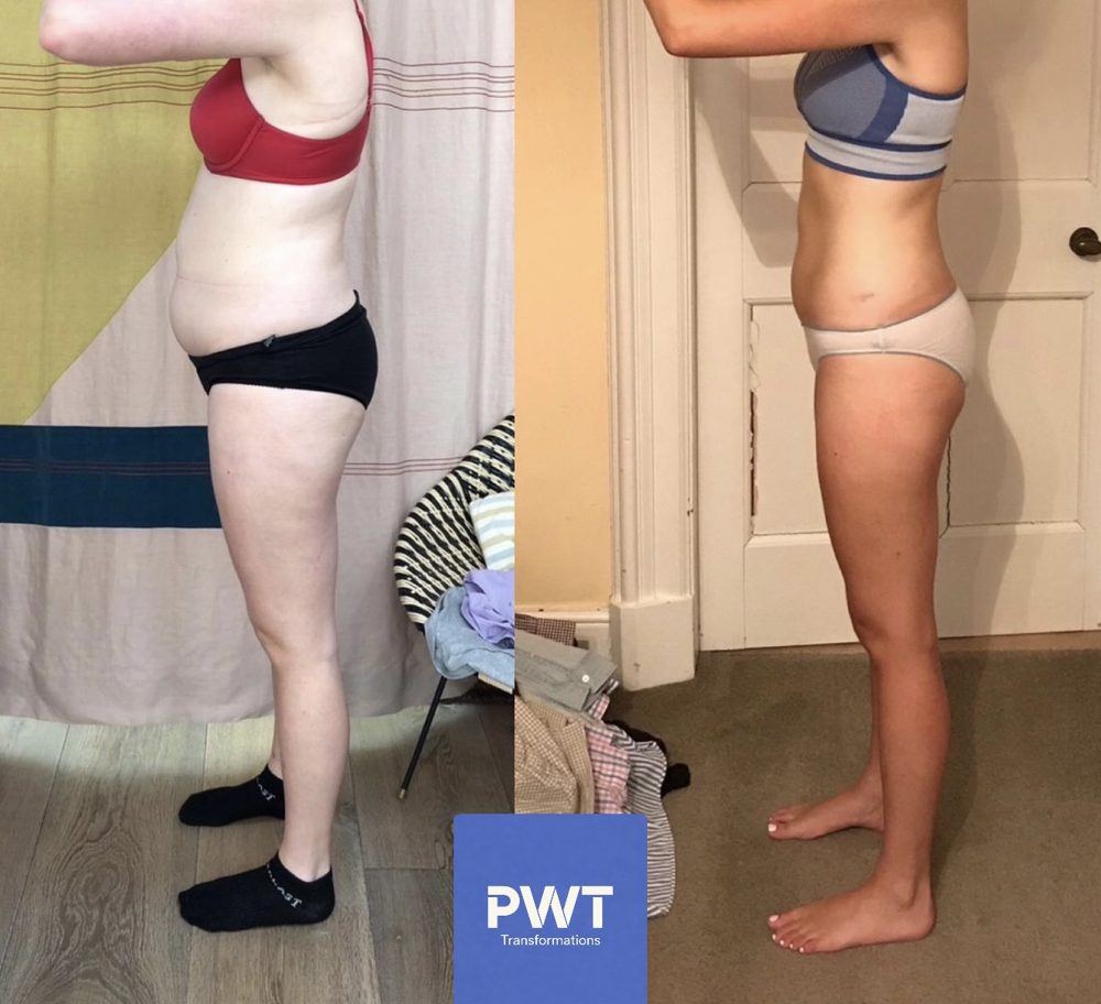 Before and after photos of a coaching client