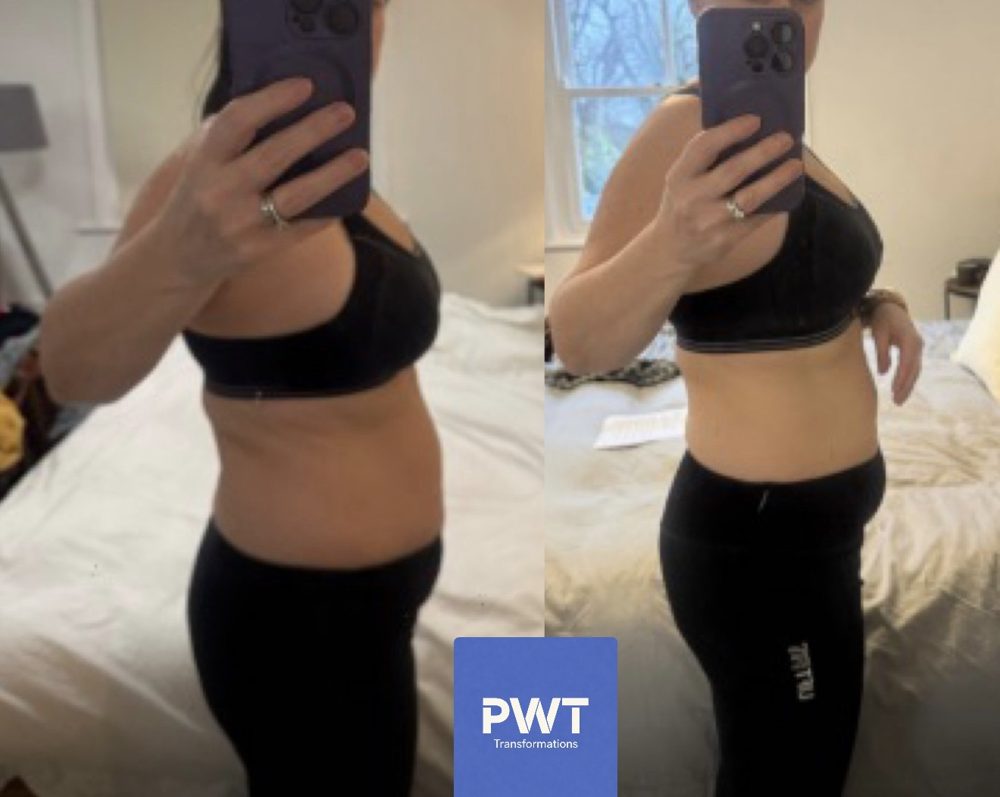 Before and after photos of a coaching client
