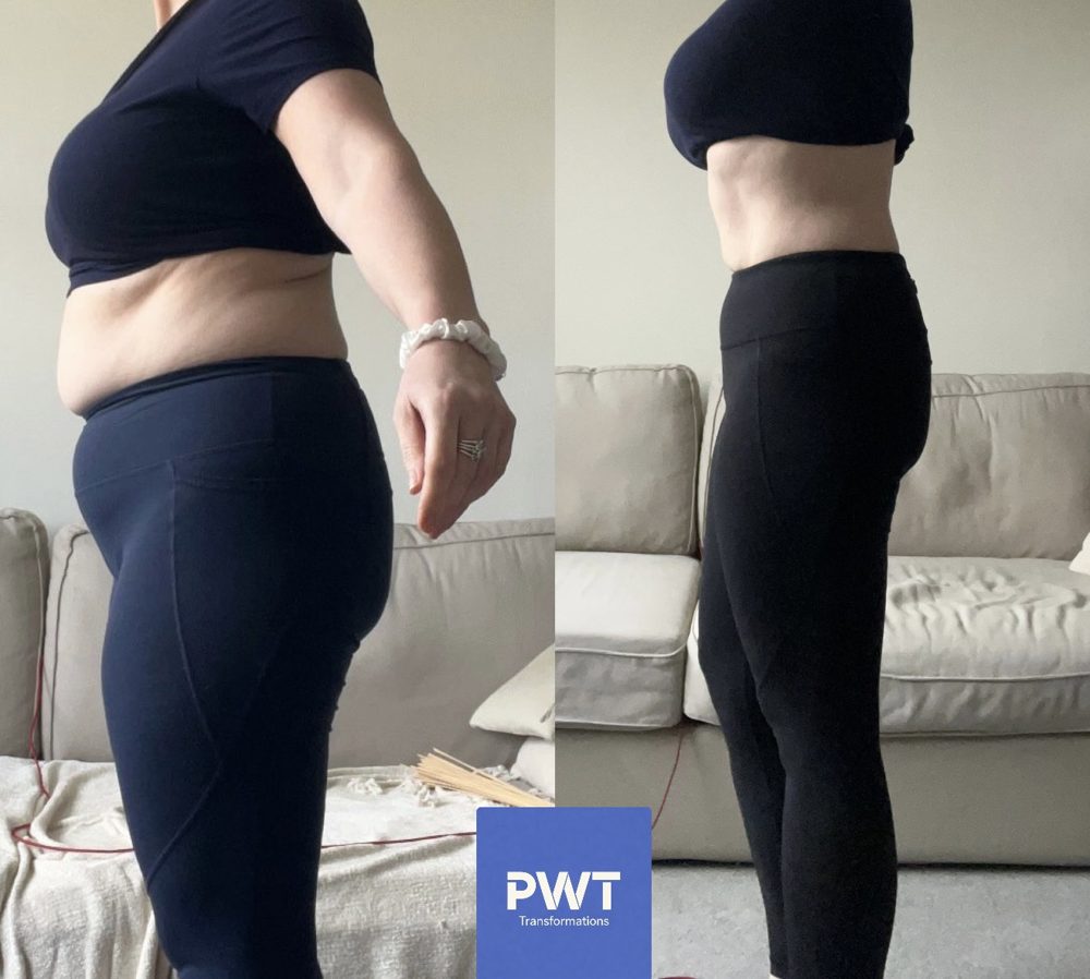 Before and after photos of a coaching client