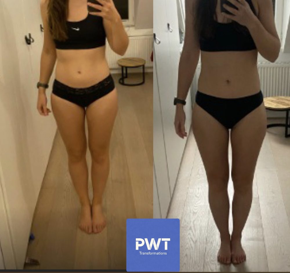 Before and after photos of a coaching client